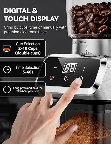Miniatura 3 de Emojoy - Molinillo de café eléctrico, molinillo de granos de café con 30 ajustes de molienda, molinillo de café para uso doméstico, pantalla táctil