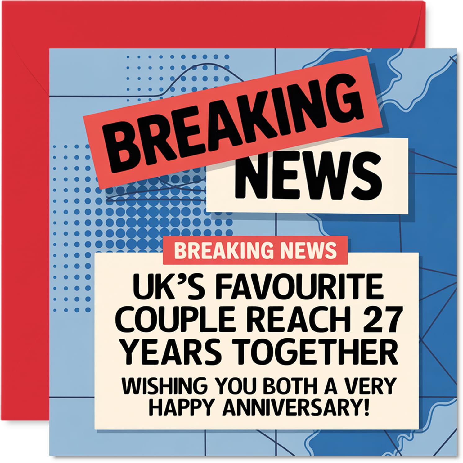 27th Anniversary Card for Women Men - Breaking News - Happy 27 Year Anniversary Card for Partner Wife Husband Companion, 145mm Wedding Anniversaries Greeting Cards