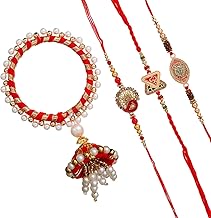 Webelkart Premium Rakhi For Brother And Bhabhi | Rakhi For bhaiya and bahbhi With 2 Ram Sticker for Wall Decor With Greeting Card And Roli Chawal