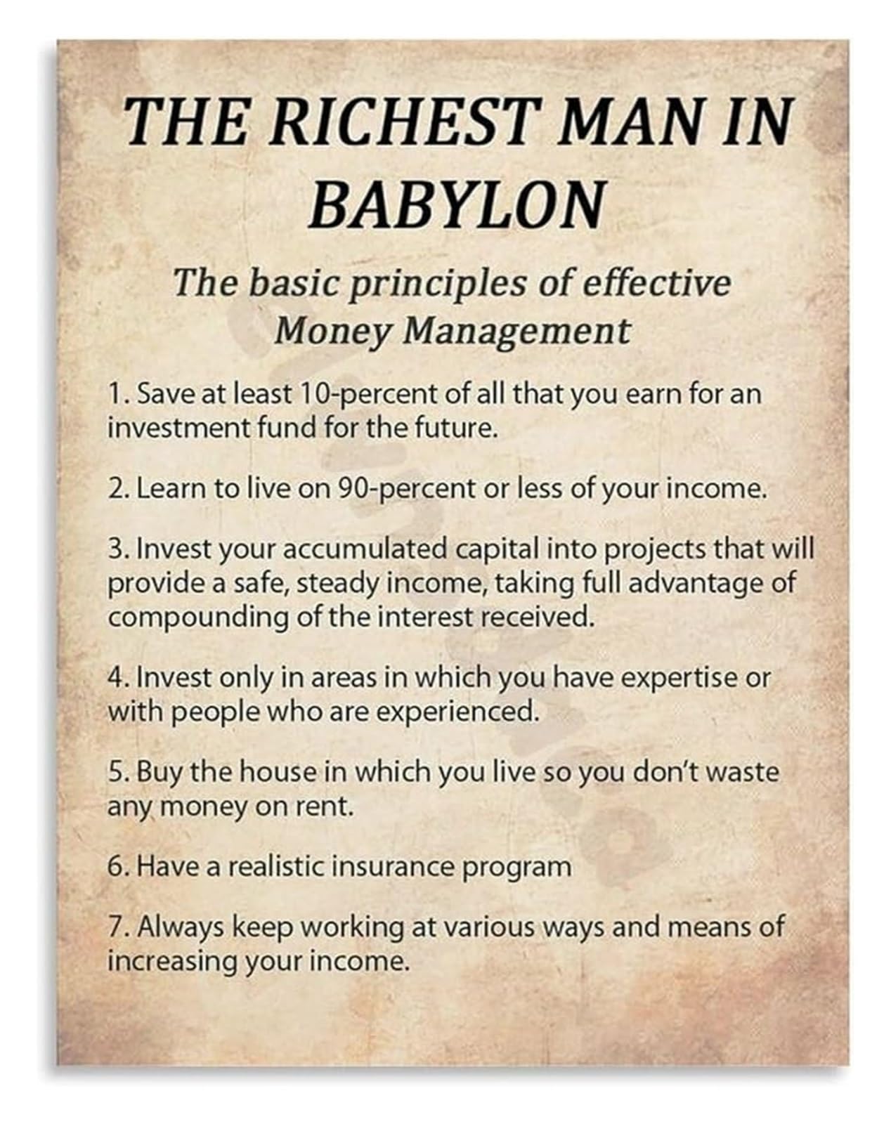 EKFBQBGW Wealth Mindset Poster Ancient Financial Wisdom Canvas Wall-Art for Office Decor Motivational Quote for Business Success Framed,16x24inch(40x60cm)