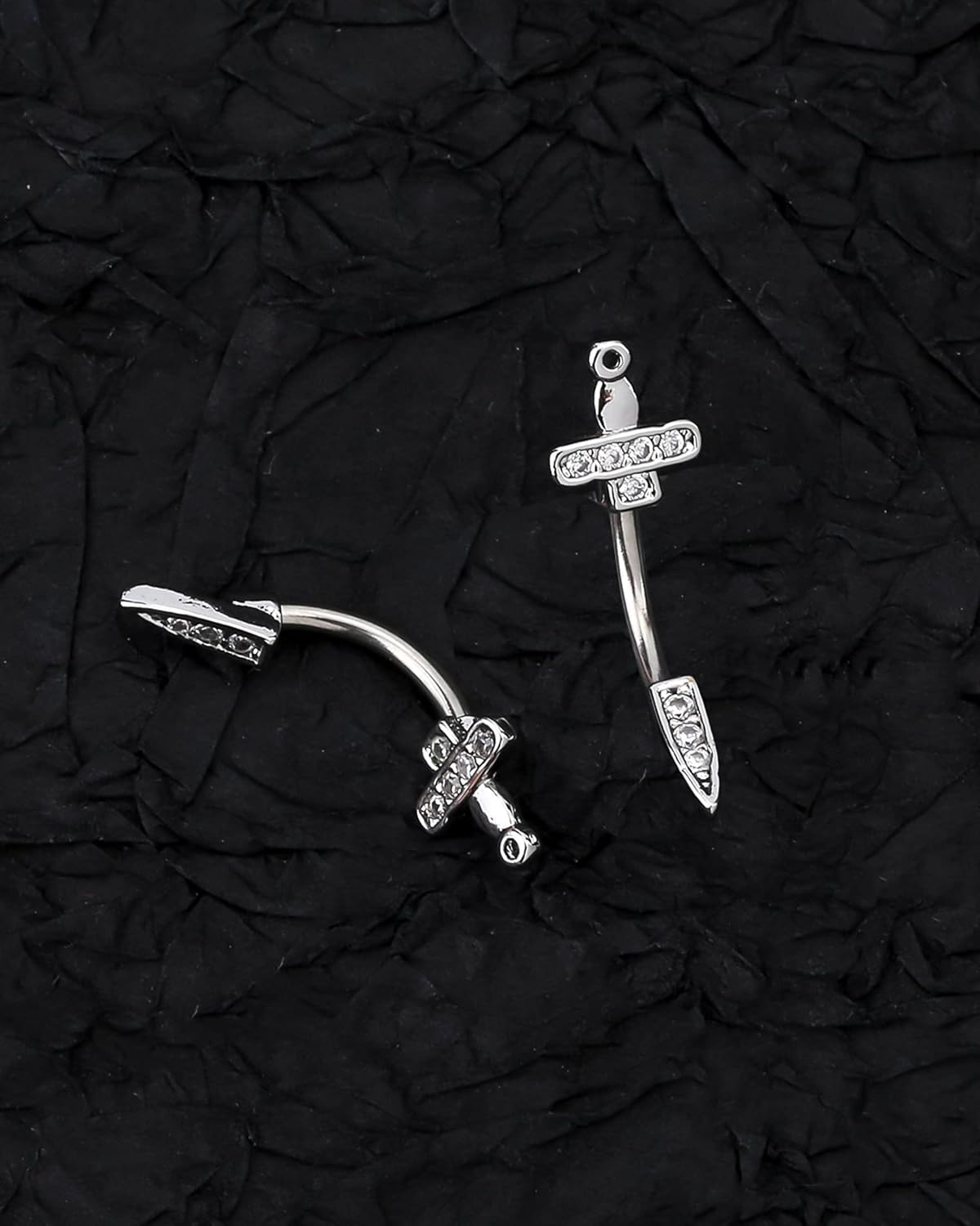 OUFER Rook Piercing Jewelry, 16G 316L Surgical Steel Daith Earrings, Dagger Rook Earrings, Clear CZ Eyebrow Rings, Curved Barbell, Conch Piercing Jewlery - Image 2