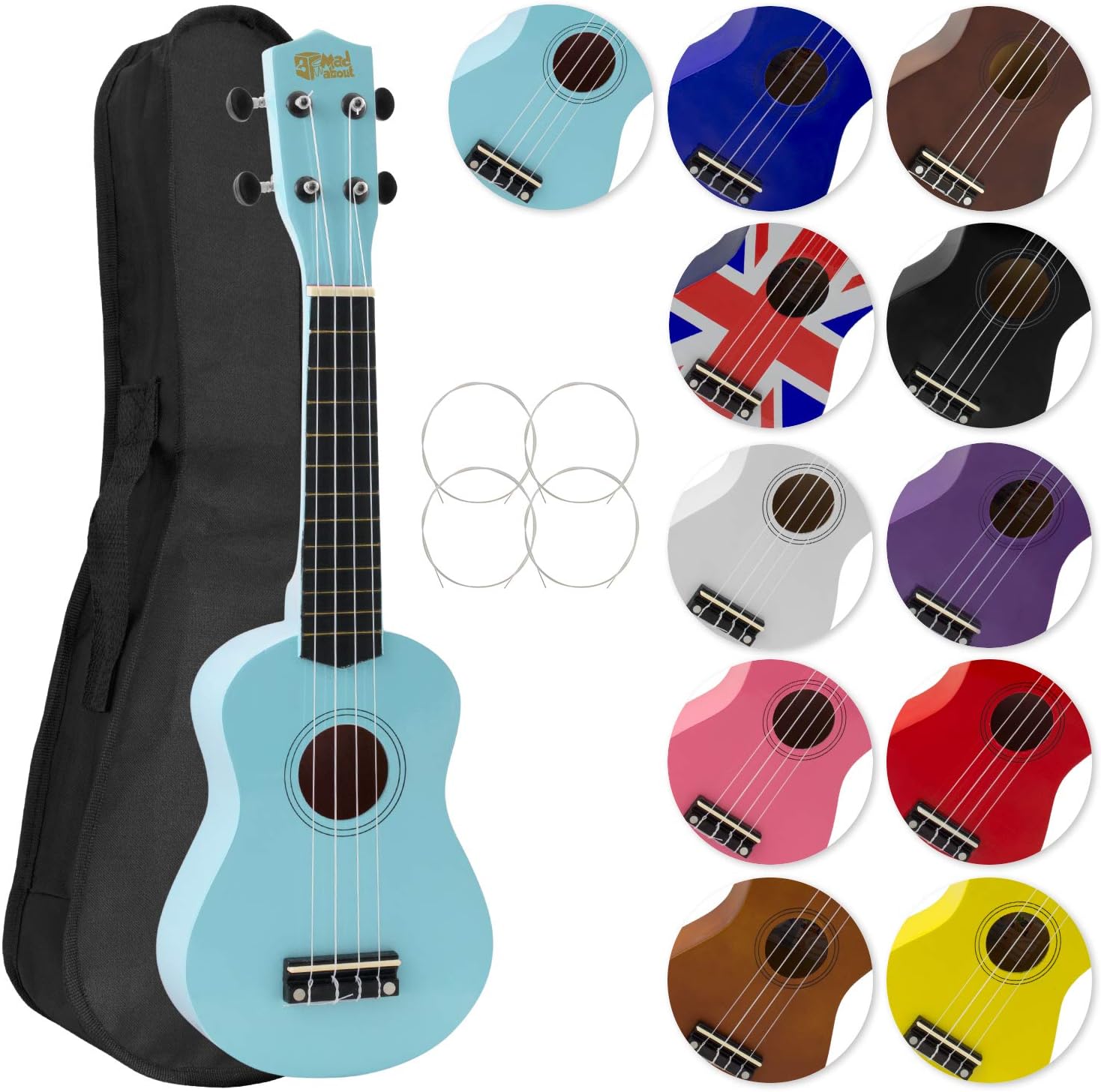 – Mad About SU8 Soprano Ukulele in Light Blue with FREE Gig Bag, Pick, and Spare Strings – Great for Schools and Beginners