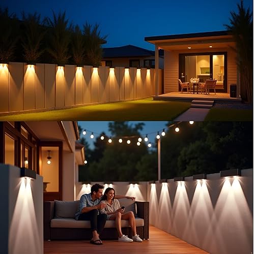Miniatura 5 de Luces solares para terraza al aire libre, paquete de 4 luces solares para vallas, luces solares de pared blancas cálidas, luces LED Waterpoof