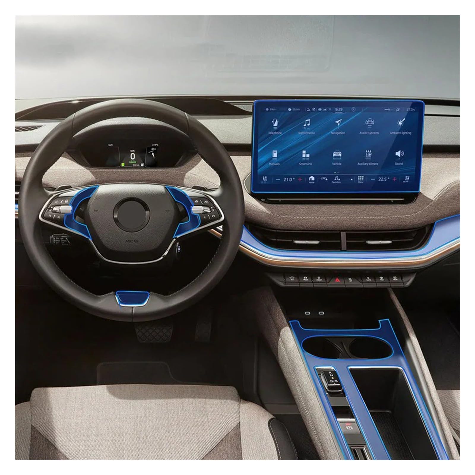 Navigation Schutzfolie Für Skoda Für ENYAQ IV 2021-2024 Auto Innen Tür Center Konsole Media Dashboard Navigation TPU Schutz Film(Right driver seat)