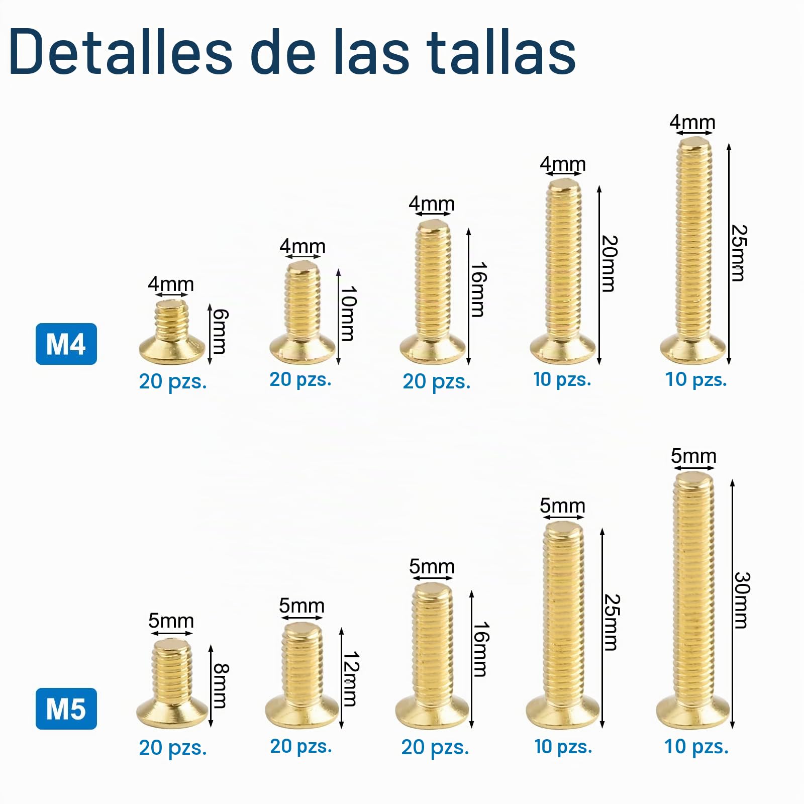 INCREWAY Tornillos de cabeza plana, juego de 160 tornillos autorroscantes de latón con tamaño M4 M5