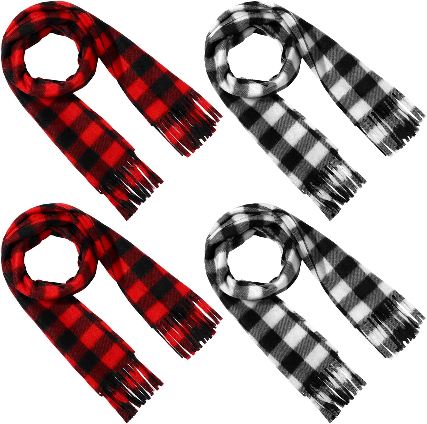Bencailor 4 Pcs Kids Winter Scarf Kids Buffalo Plaid Scarves Christmas Warm Shawls Scarves Parent Child Scarf for Boys Girls