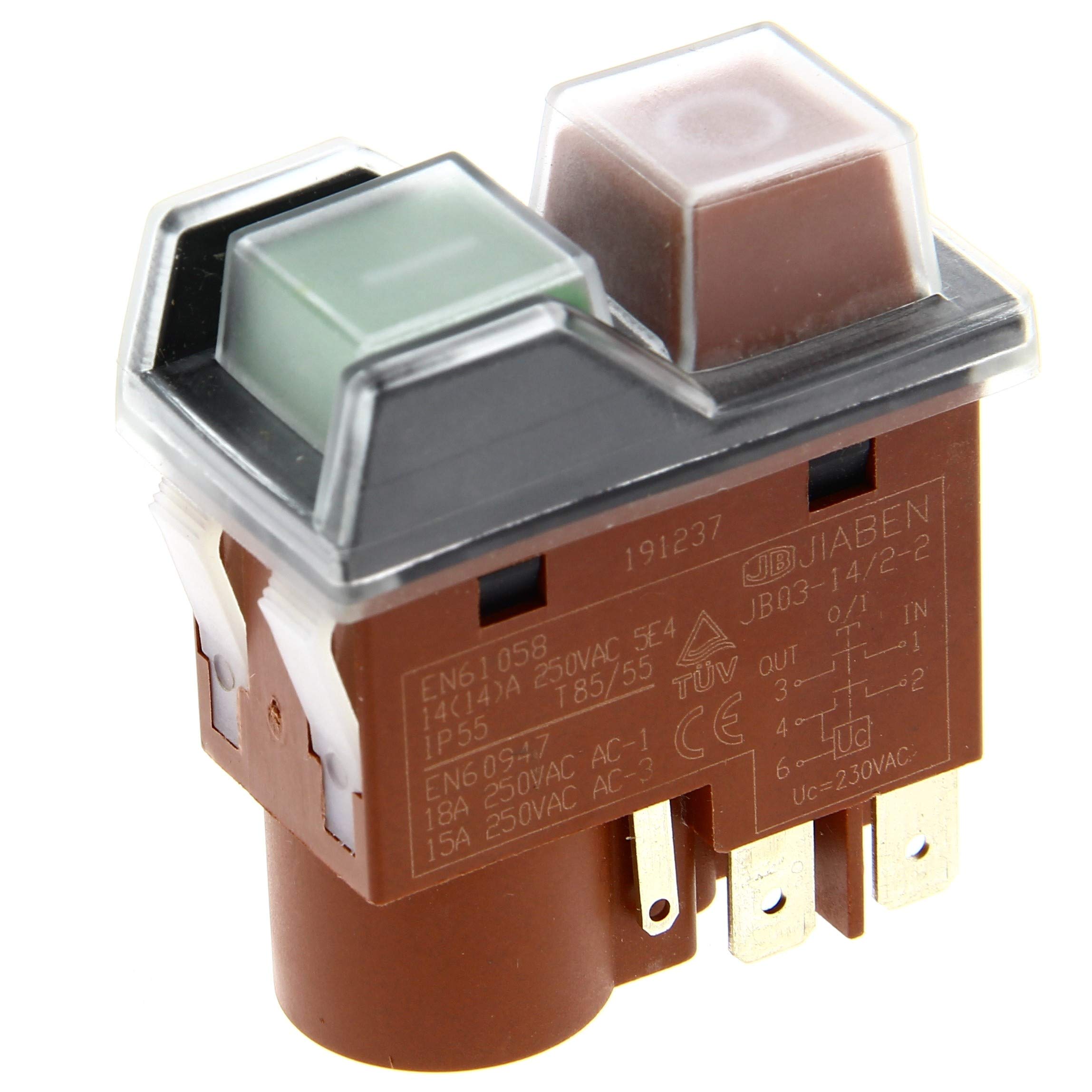 Interrupteur marche-arrêt JB03-14/2-2 compatible avec des Broyeur de végétaux FAR TOOLS, GARDEBRUK, GARDEO, HYUNDAI, MAC ALLISTER, RIBIMEX, RYOBI, ZIPPER