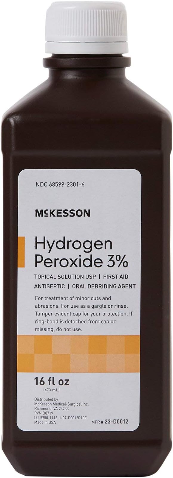McKesson Hydrogen Peroxide 3%, 16 oz [Pack of 1] Topical Solution USP, First Aid Antiseptic, Oral Debriding Agent