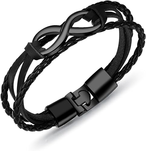 Eymi Pulsera de cuero unisex con signo de infinito simbólico de amor trenzado