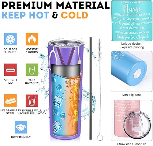Miniatura 3 de Sabary Juego de 8 regalos para enfermeras 2024, regalos de la semana de la enfermera, vaso de acero inoxidable de 20 onzas con letrero de