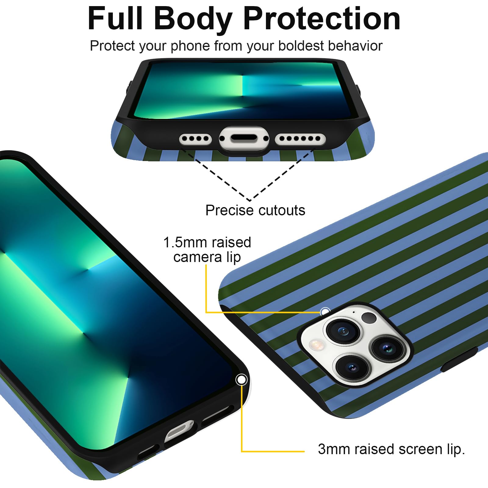 Custodia IPhone 13 Pro Max Con Righe Onda - Verde, Antiurto, TPU + PC, Design Elegante E Antiscivolo - 2