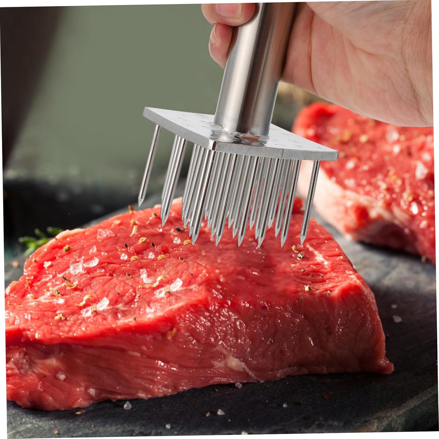 PRETYZOOM Stainless Steel Meat Tenderizing Tool with Needles Heavy Duty Kitchen Supply for Quick Tenderizing of Steak Pork Chicken More Reduces Cooking Enhances Flavor