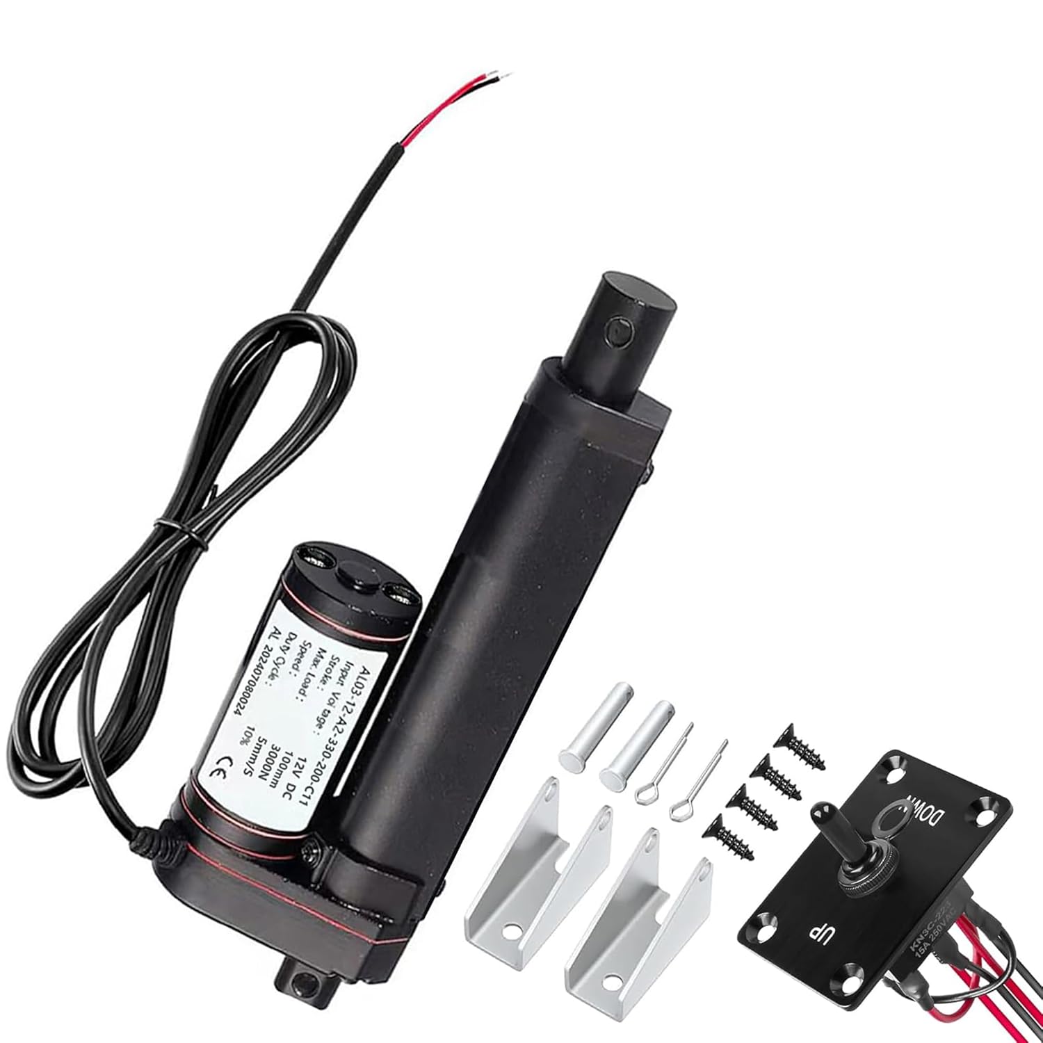 Urant 12V Heavy-Duty 4" Linear Actuator 3000N (660lb) IP54 Waterproof, 5mm/s Speed w/ Reverse Switch & Bracket for Solar Trackers, Doors