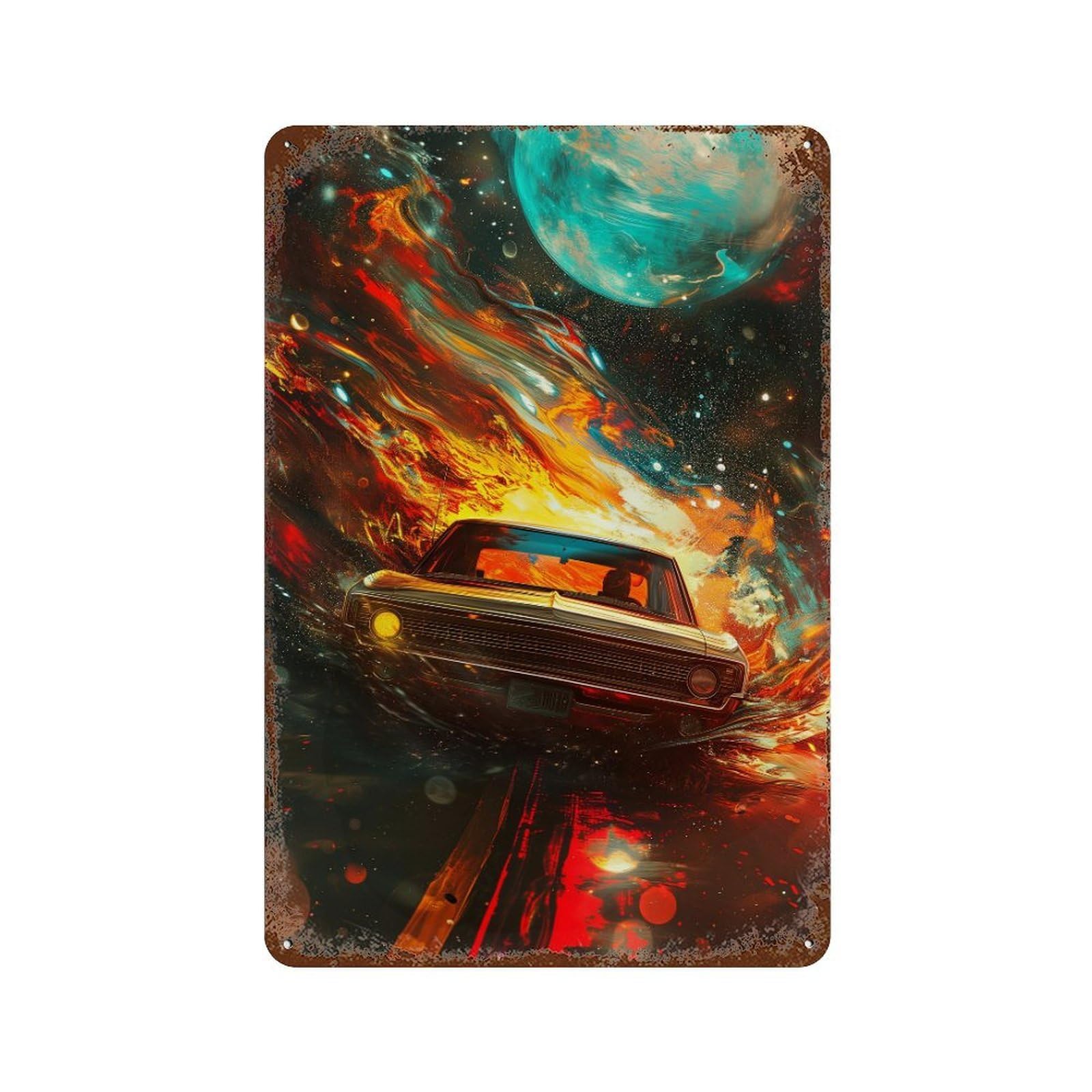 Garage Style Space Car Adventure Distressed Metal Wall Sign 11.8"x7.9", Farmhouse Wall Decor for Bar And Workshop
