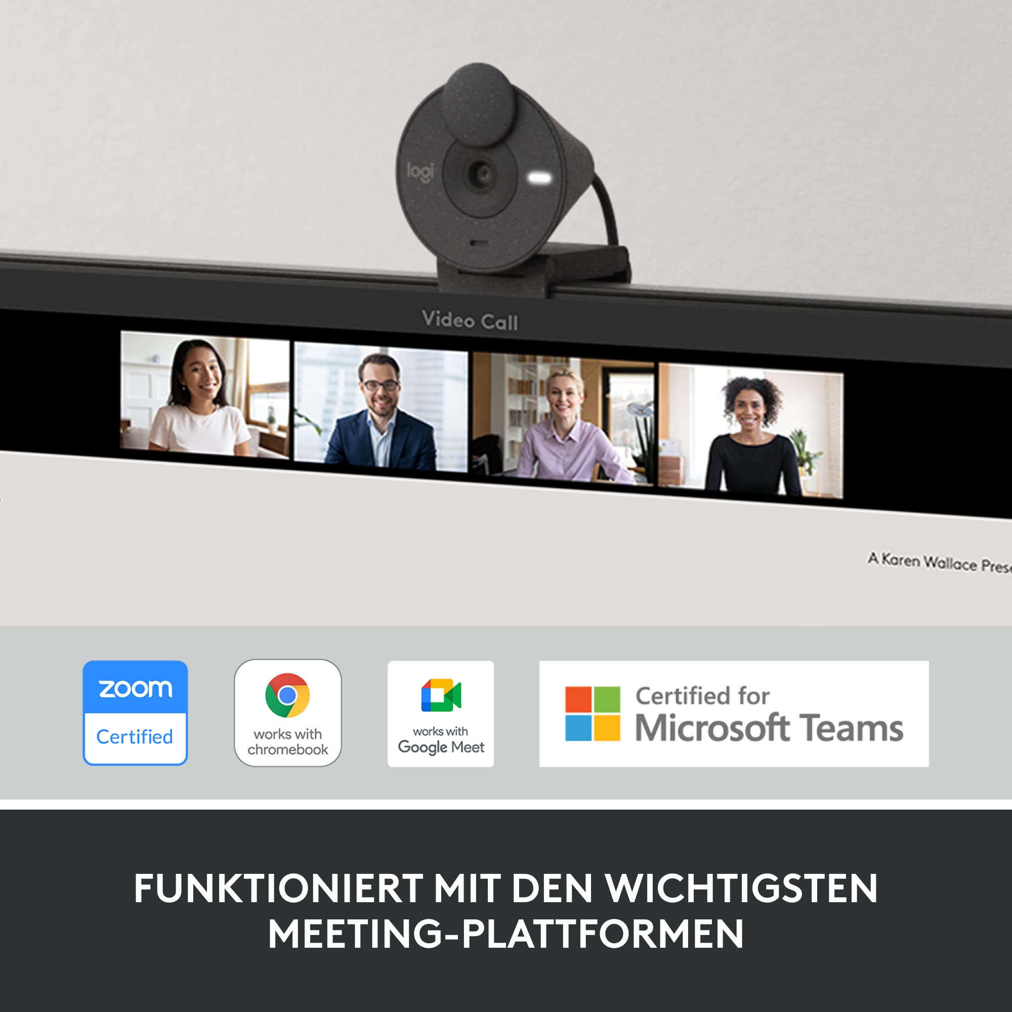 Logitech Brio 300 Full HD-Webcam mit Sichtschutz, Mikrofon mit Rauschunterdrückung, USB-C, Zertifiziert für Zoom, Microsoft Teams, Google Meet, Streaming, Automatische Lichtkorrektur - Graphit