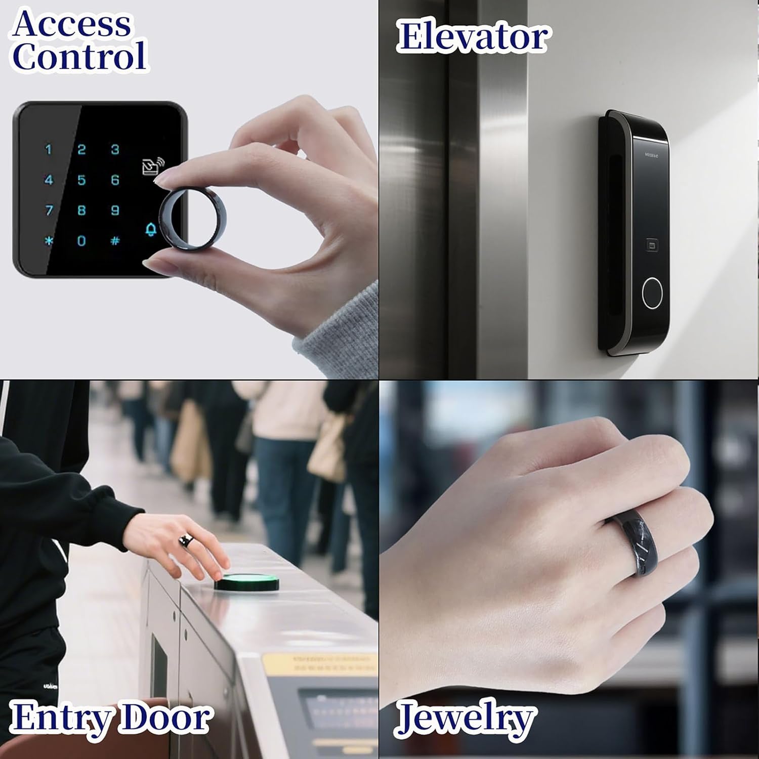 RFID Rewritable Ring Dual Frequency in One Ring Clone 125KHz T5577&13.56MHz CUID Access Key Cards Ceramic Smart Finger Ring Wear for Men or Women (Black, US#13)
