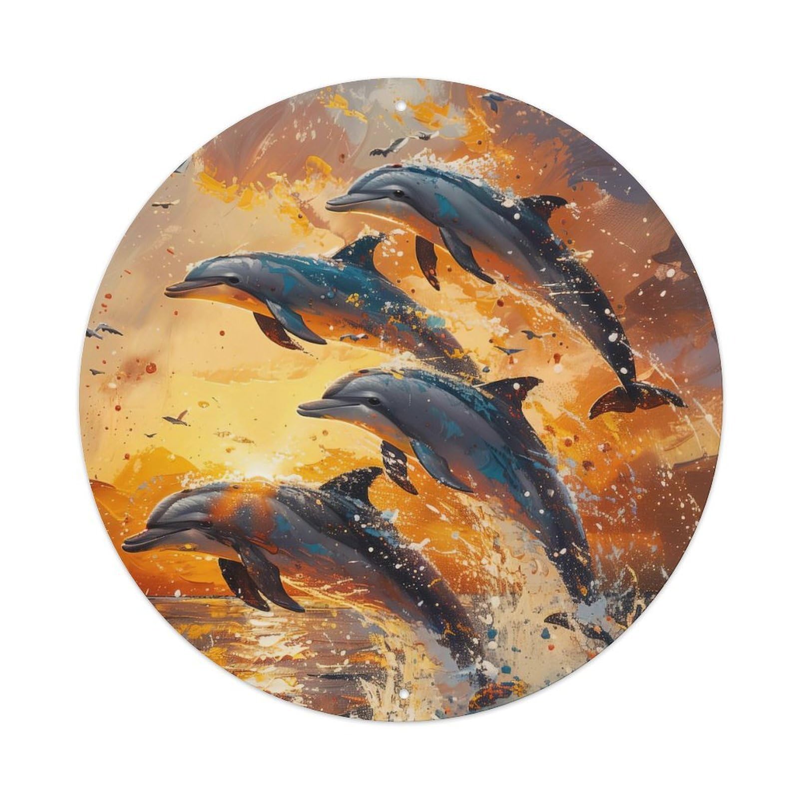 Animal Sunset And Dolphins Metal Tin Sign