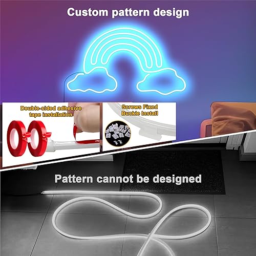 Miniatura 8 de Cozylady Tira de luces LED RGB de neón de 40 pies (20 pies x 2 rollos) para dormitorio, tira de luces LED de 39.4 ft con cinta adhesiva de doble