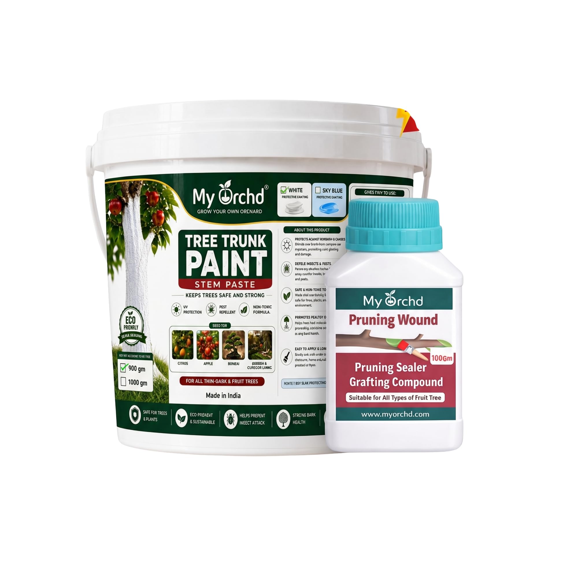 Complete Tree Care Combo - Tree Trunk Paint (900gm) & Pruning Wound Sealer Grafting Compound (100gm) | Protects from Sunburn, Pests & Cracks | Ideal for Fruit Trees, Plants & Bonsai-image-24