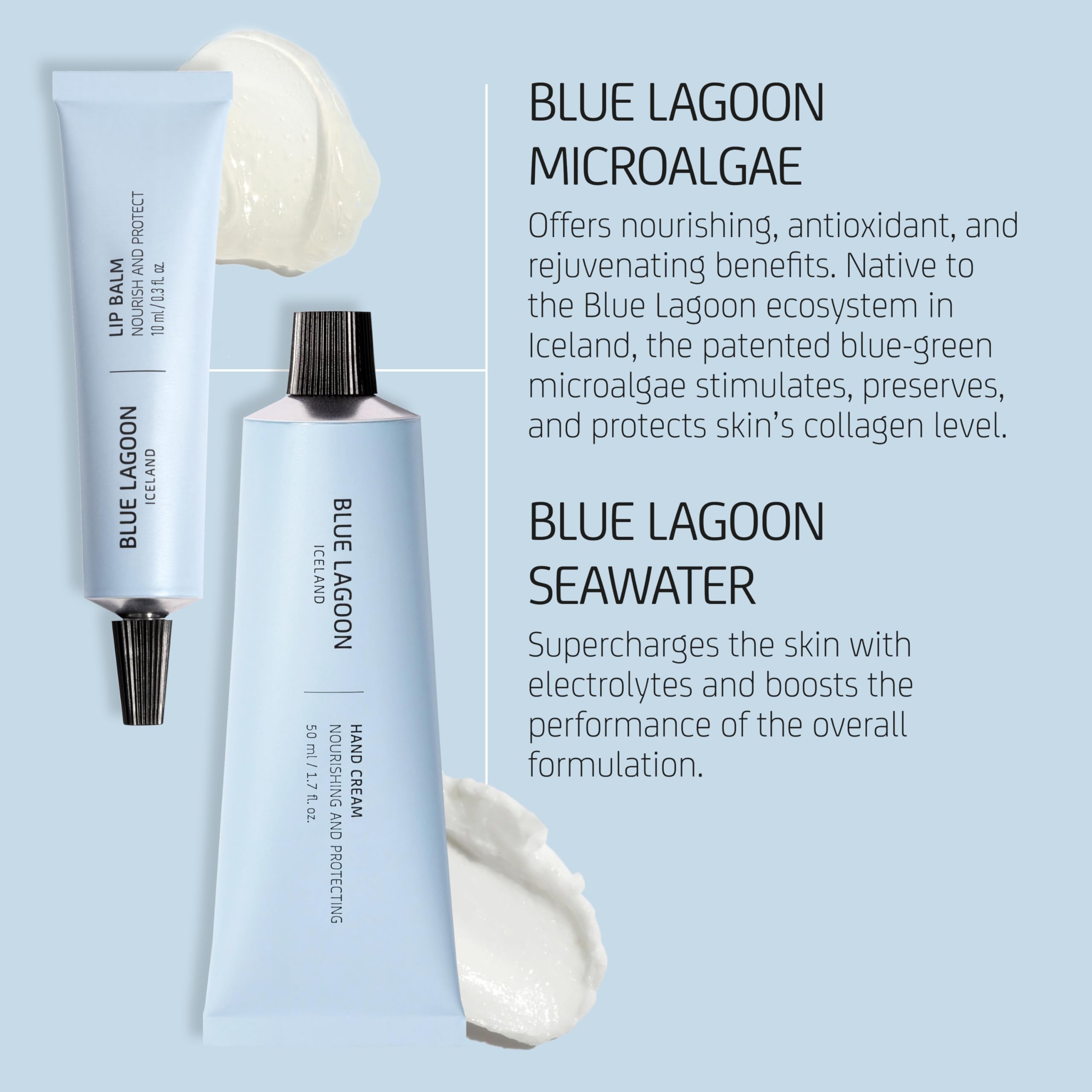Blue Lagoon - Crema mano + Lip Balm Care Set | Cura della pelle di lusso sostenibile e bioattiva