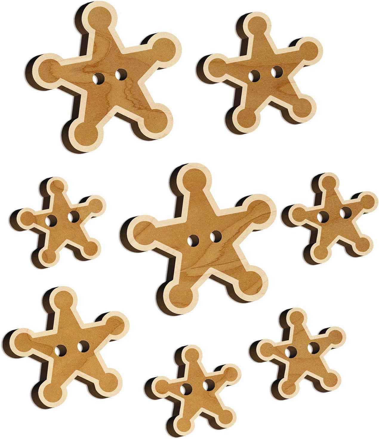 Cowboy Sheriff Badge Star Wood Buttons for Sewing Knitting Crochet DIY Craft - Small 0.75 Inch (12pcs)