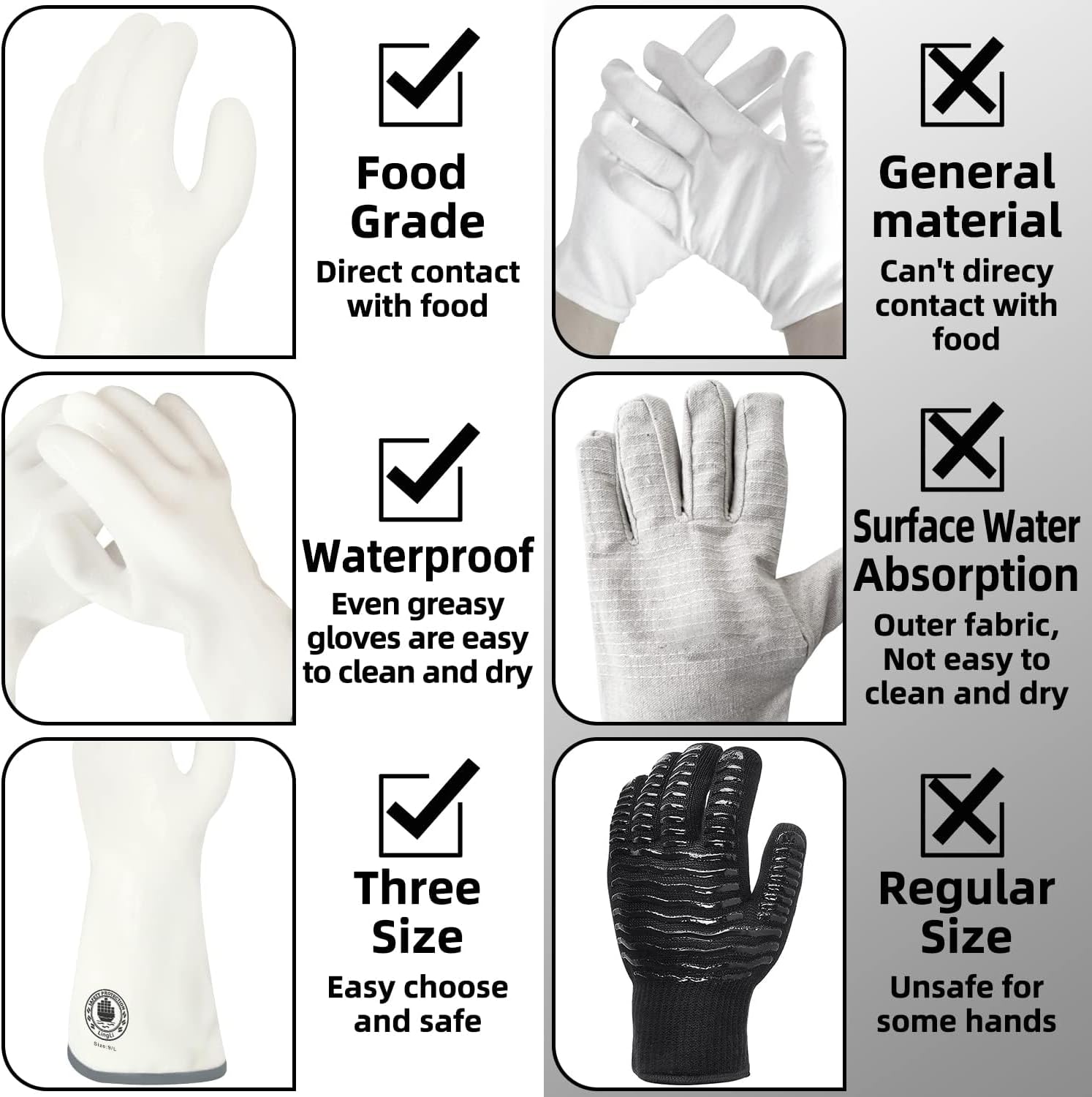 Barbecue Mitts, Silicone Oven Gloves, Heat Resistant Oven Gloves with Fingers, Kitchen Oven Mitts Smoker Gloves for Baking, Grilling, Cooking, Food Grade, Waterproof (8) - Image 2