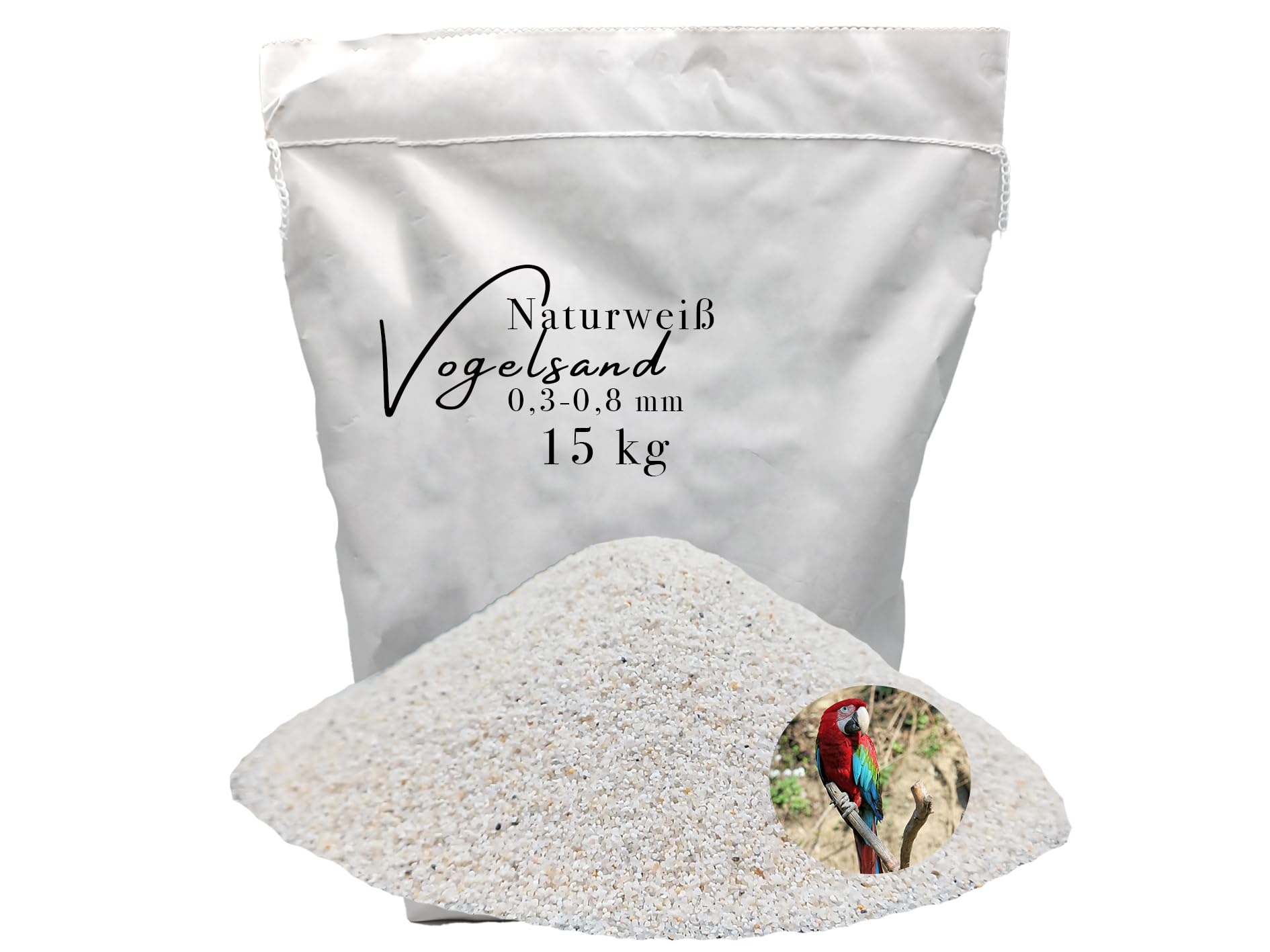 15kg Vogelsand 0,3-0,8 mm ohne Zusatzstoffe wie Anis und Grit weisser keimfrei qualitativ hochwertig Bodengrund für Käfige