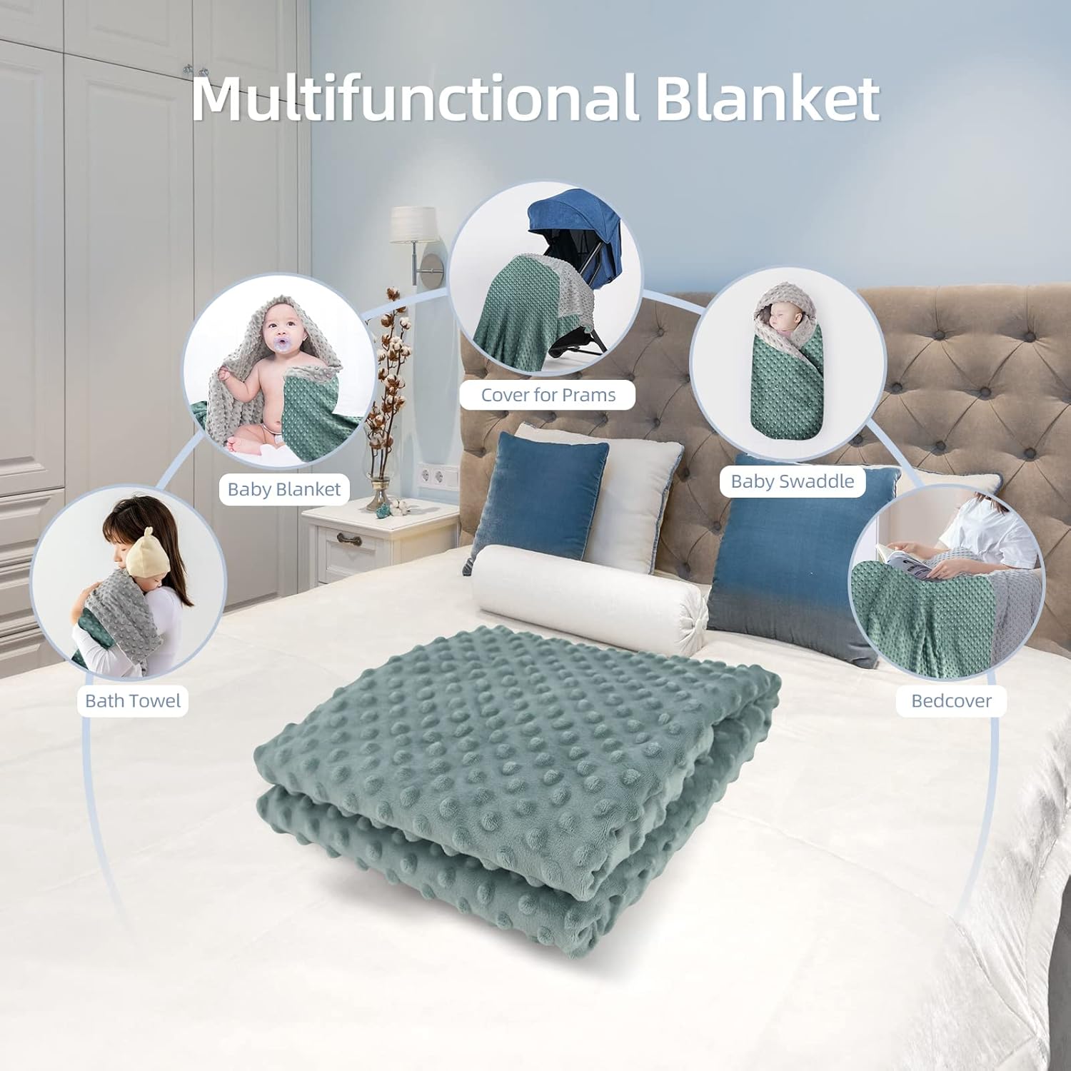 LAT LEE AND TOWN Minky Dot Baby Blanket - Lightweight & Breathable Cotton Receiving Blanket for Newborns, Infants & Toddlers, Machine Washable - Image 3