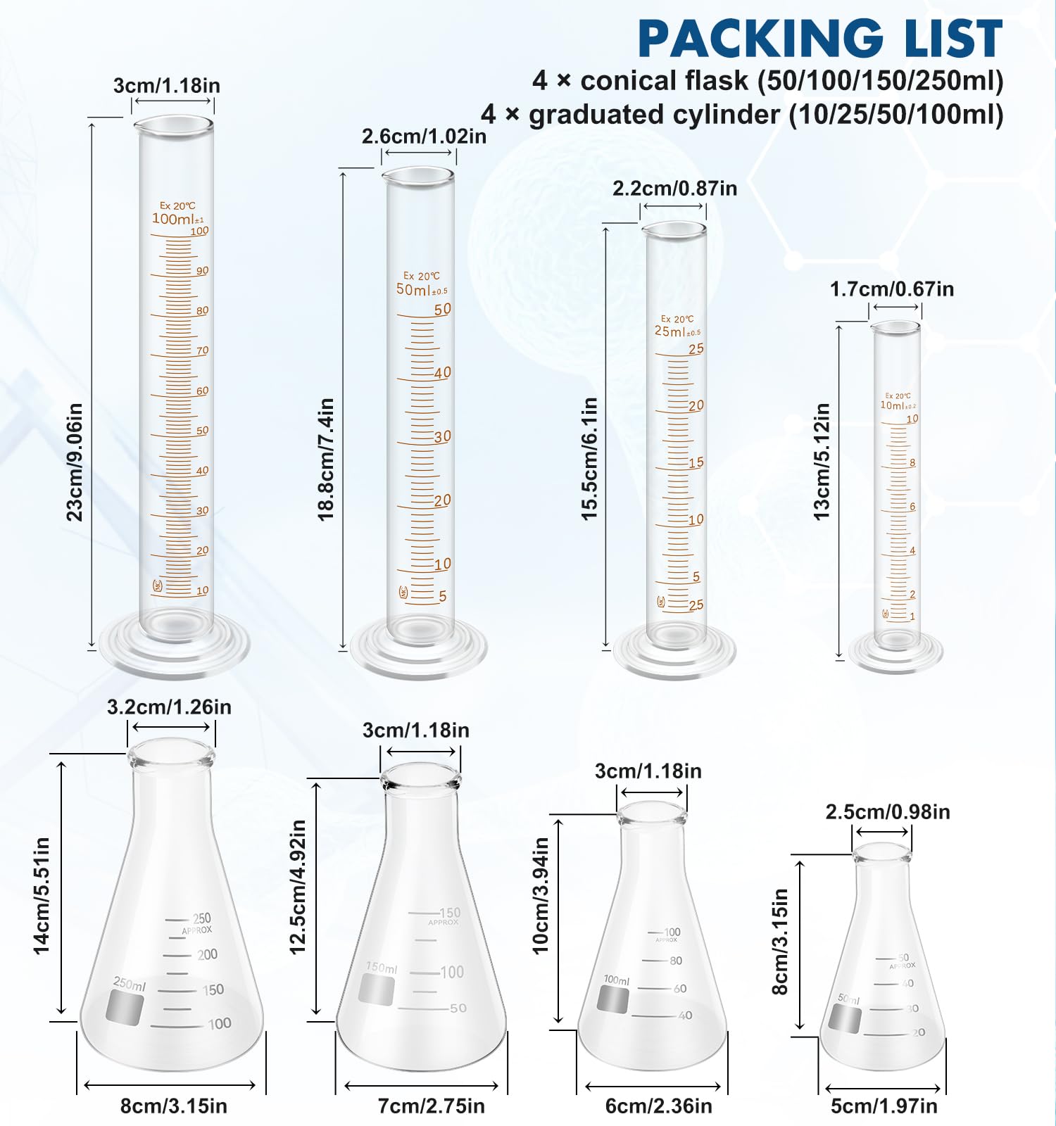FOUR E'S SCIENTIFIC Glass Beaker Set, 19-Piece Labware Kit — Amazon image 6