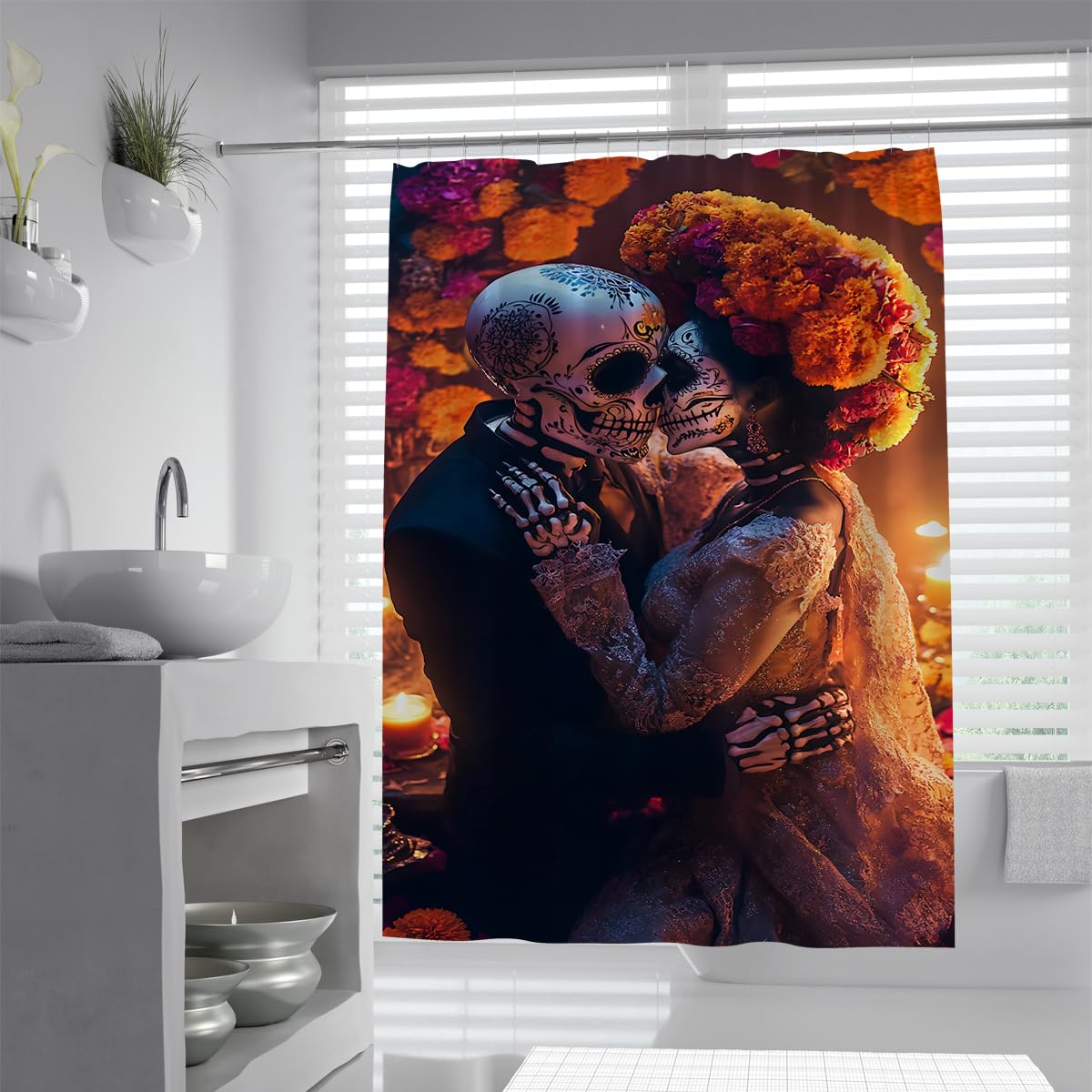 Tende Doccia Scheletro Spettrale Gotico Halloween 200x200cm