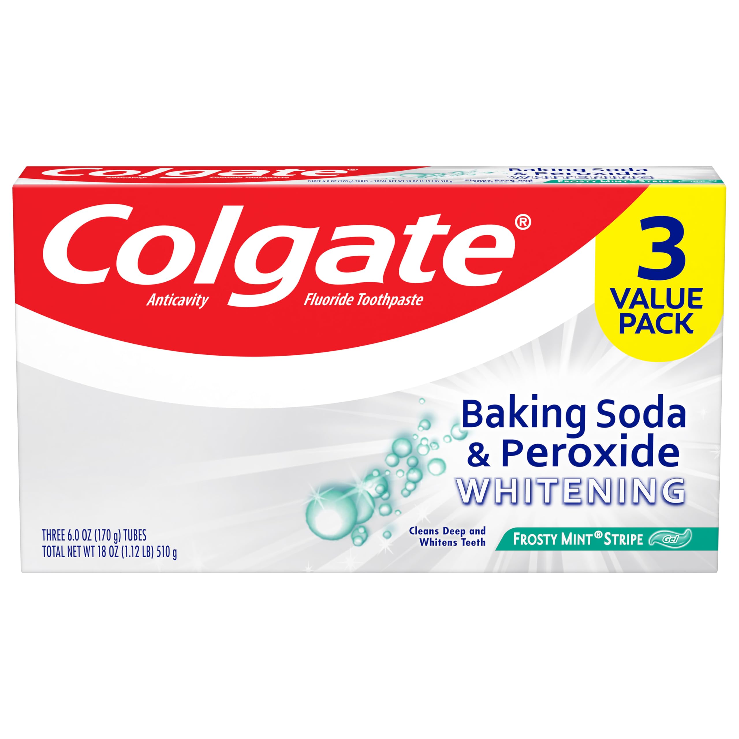 Colgate Baking Soda and Peroxide Whitening Toothpaste Frosty Mint Stripe - 6 0 Ounce Pack of 3