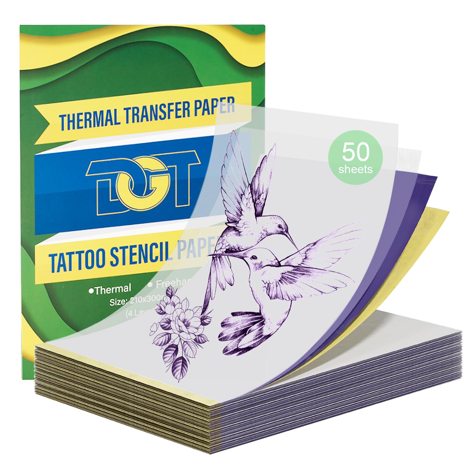 GBK Tattoo Transfer Paper 50 Sheets – 4 Layers Stencil Paper, A4 Tattoo Stencils for DIY Tattoo Paper, Tattoo Supplies & Carbon Tracing Sheets (Pack of 50)