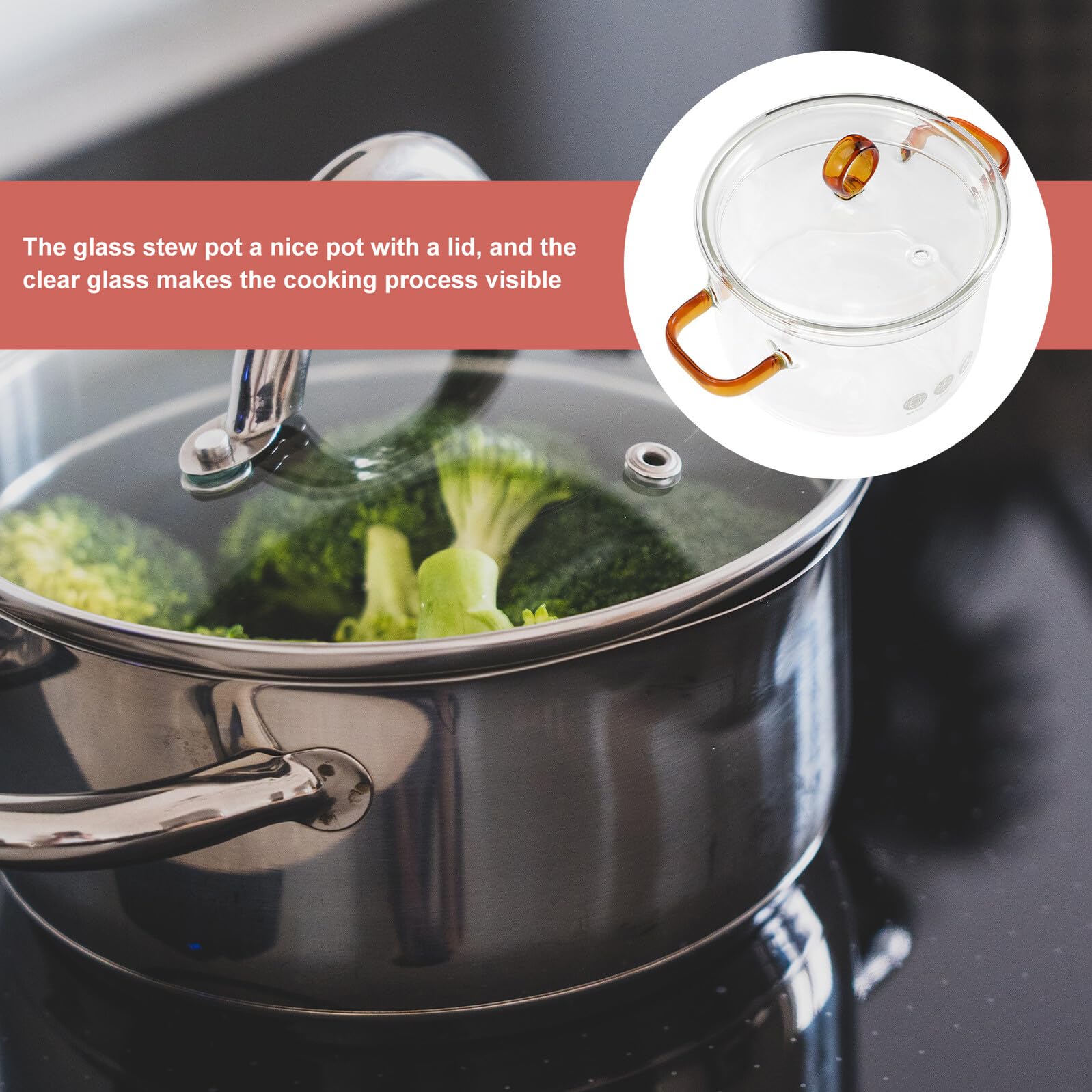 Casserole en Verre 1500ml avec Couvercle, Double Poignée | Verre Borosilicate, Cuisson Visible, Usage Maison pour Nouilles et Repas Bébé