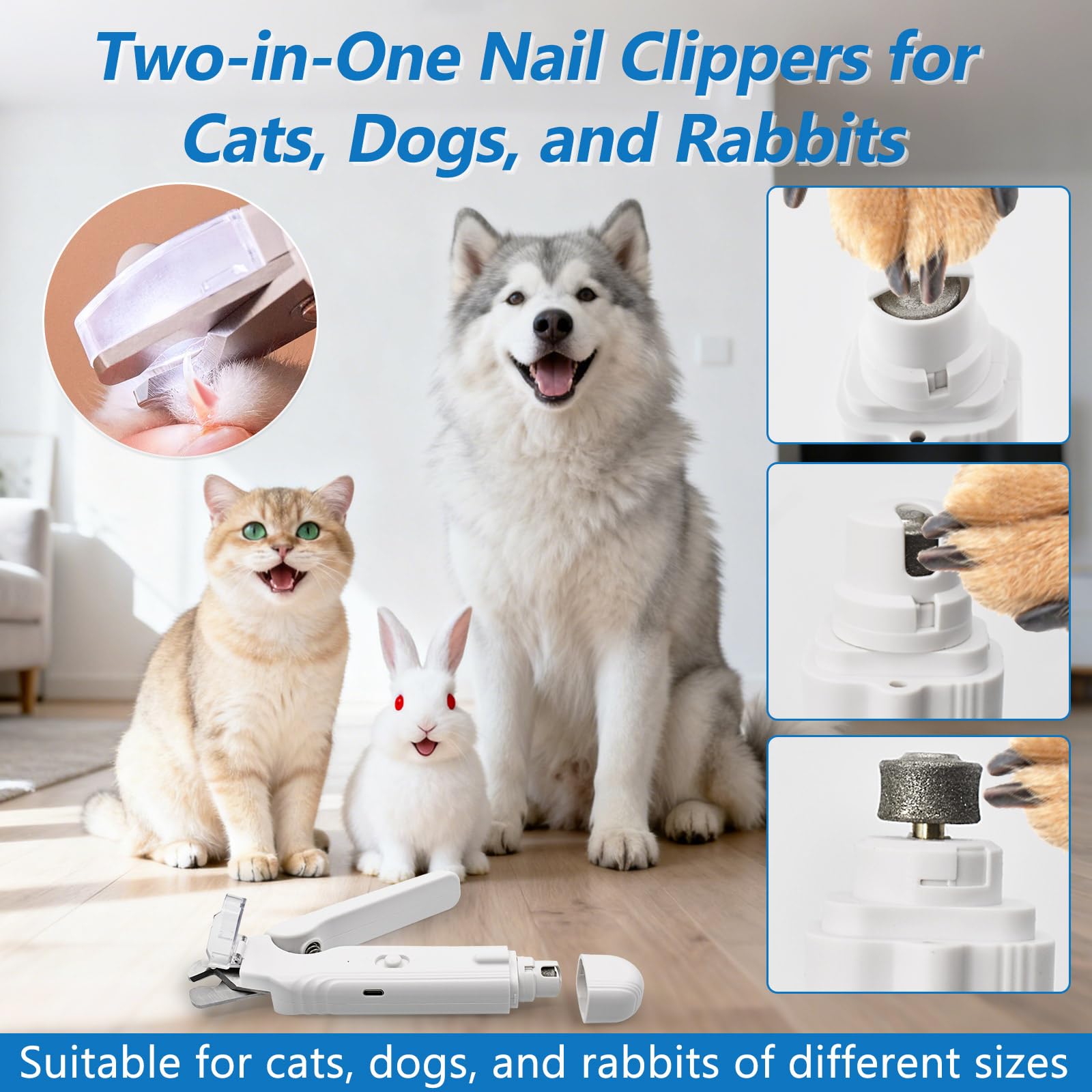 2-in-1 Led Cat Dog Nail Clipper & Nail Grinder with Lights,Rechargeable Pet Nail Trimmers with Nail File,Protective Guard,Quick Sensor,Pet Claw Clippers for Medium Small Dogs Cats Rabbits - image 5