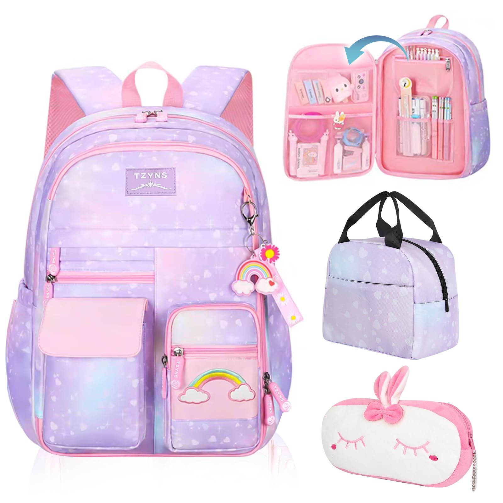 EYRXK Starry Rainbow Backpack Kawaii School Students Backpack Cute Large Capacity Kids Bookbag Multifunction Fashion Casual Laptop Travel Bag For Boy