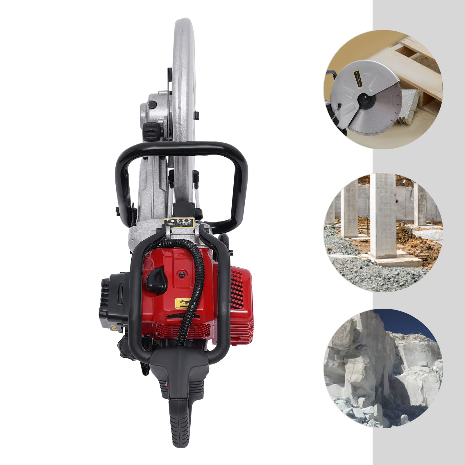 Taglierina per calcestruzzo a benzina da 350 mm, taglierina separatrice da 1,4 KW con 1800 giri/min, sega da taglio a umido con alimentazione d'acqua e ruote, 52 CC taglierina per pietra e asfalto per