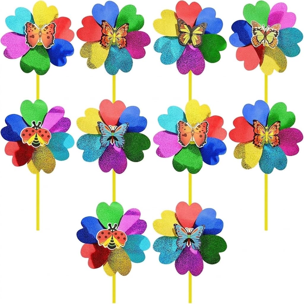 4-Pack Colorful Wind Fan for Kids | 6 Petals Glitter Wind Spinner Pinwheel | 15 Inch Multicolor Windmill Toy | Outdoor Garden Decor Fan | No Batteries Needed – Spins Naturally with Wind (4)-image-33