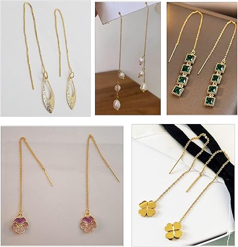 Miniatura 5 de Craftdady 10 pendientes de oro de 18 quilates con lazo de 3.2 pulgadas de largo, cadena de borla, Latón