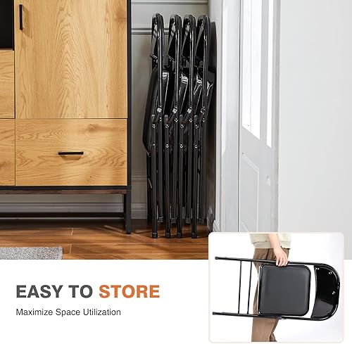 Miniatura 6 de Sweetcrispy Paquete de 6 sillas plegables, acolchadas de cuero, metal resistente, fáciles de usar y almacenar, cómodas, para exteriores e