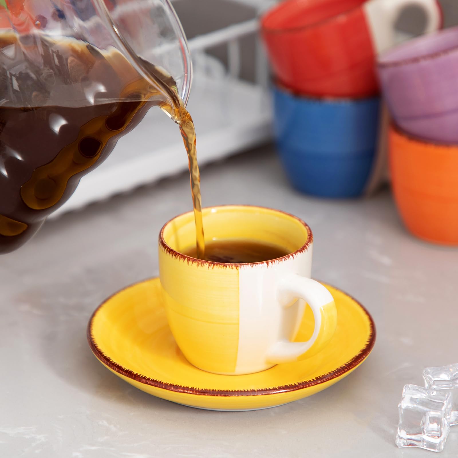 vancasso Cuenco de cerámica, Juego de Tazas vancasso BONITA 12 piezas, Tazas de Espresso, Servicio de Café para 6 personas, Juego de Tazas, platillos, Estilo Arcoíris