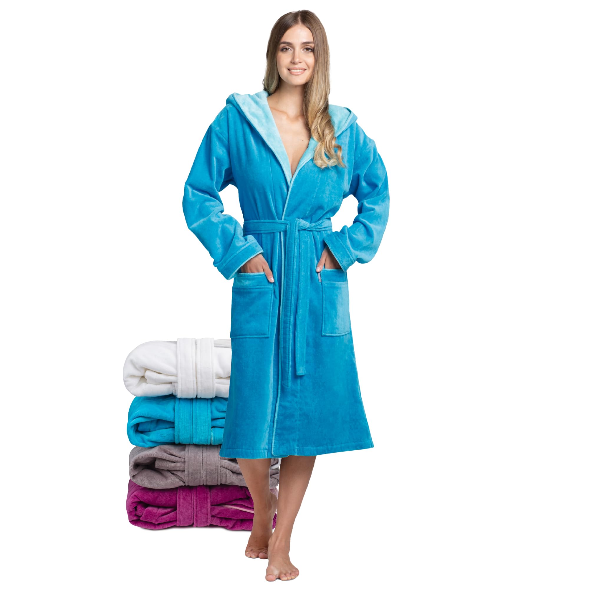 Twinzen Accappatoio Donna Cotone - Cotone Velour - Accappatoio da Donna Velour Accappatoio Donna OekoTex Ultra Morbido