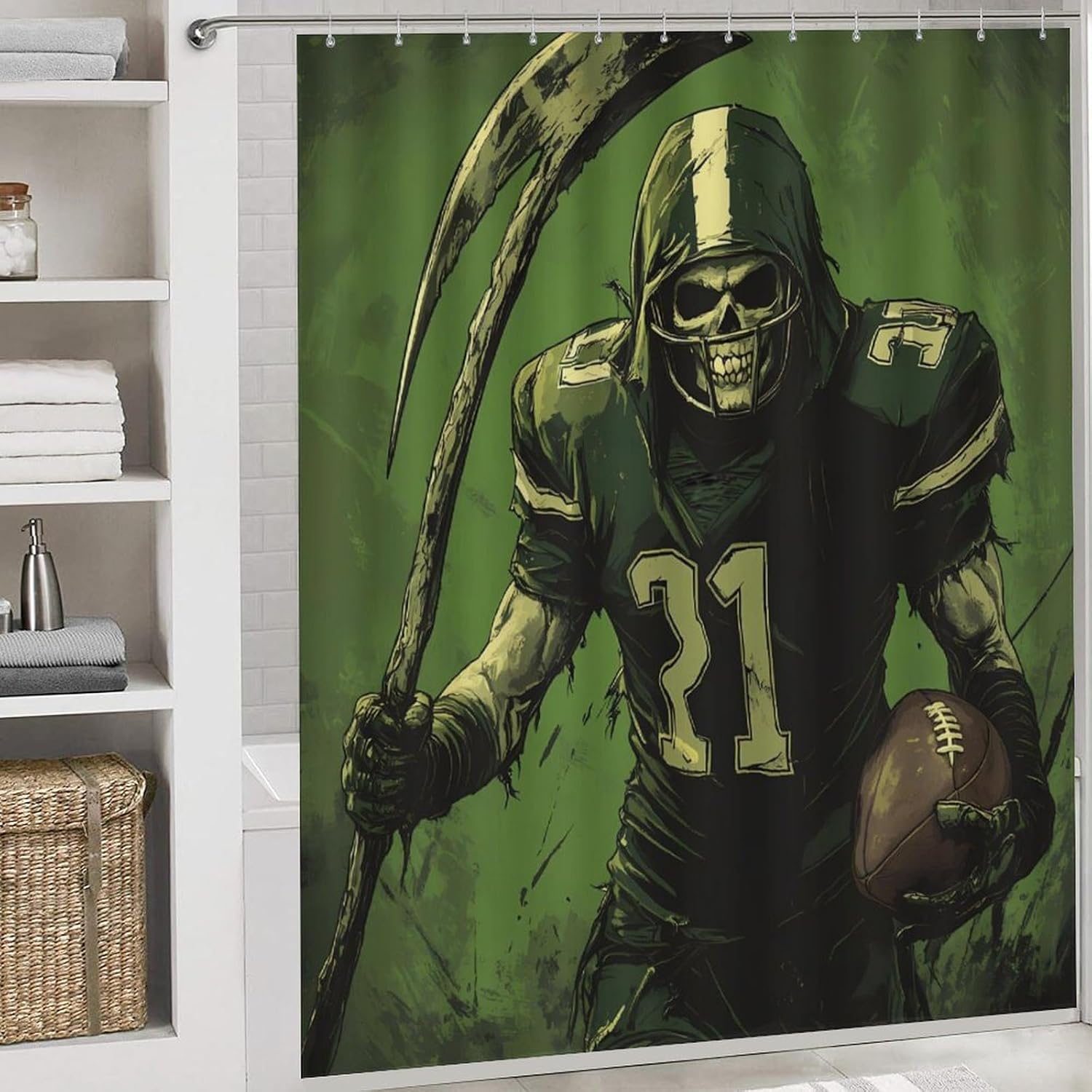Grim Reaper U.S. Irish Football Modern Bathroom Sets with Shower Curtain and Rugs Decor 4 Pcs with 12 Hooks