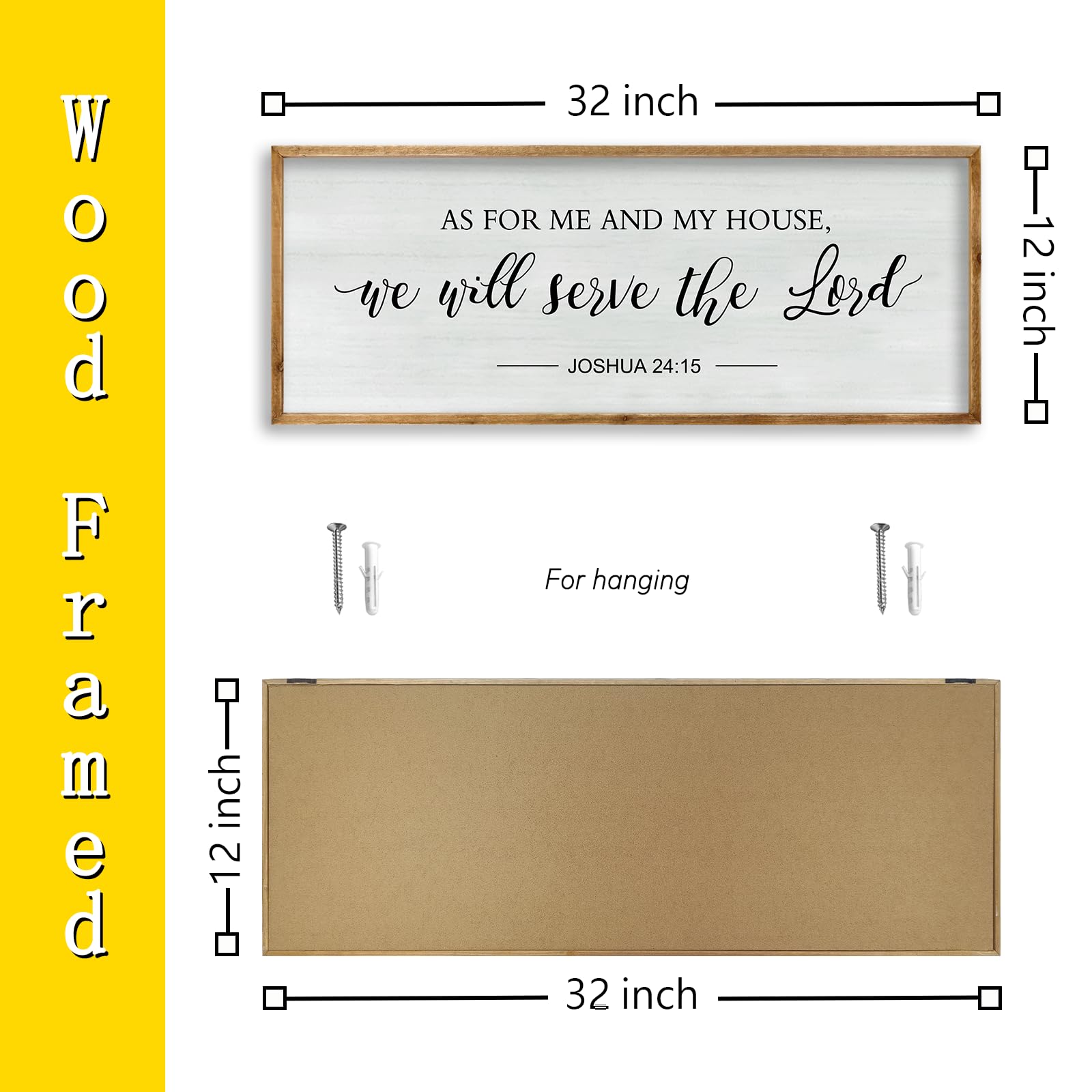 RLWangChao Decorazione da parete con cornice in legno "As for Me and My House We Will Serve the Lord", 81 x 30 cm, con cornice in legno, con dedica della Bibbia, da appendere (legno)