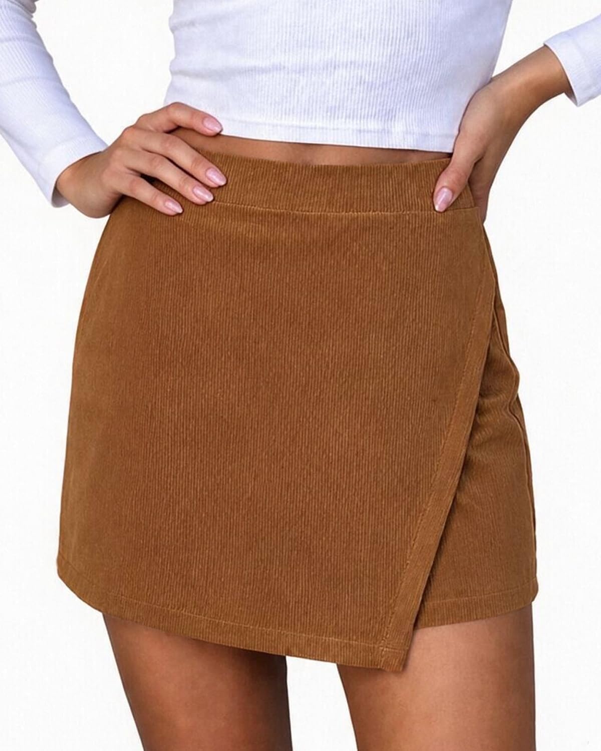 Womens Corduroy Mini Skirt High Waisted Y2k Short Wrap Skort