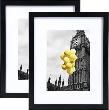 8x10 Picture Frame with Plexiglass, Display Pictures 5x7 with Mat or 8x10 Without Mat for Tabletop Display and Wall Mounting, Set of 2,Black
