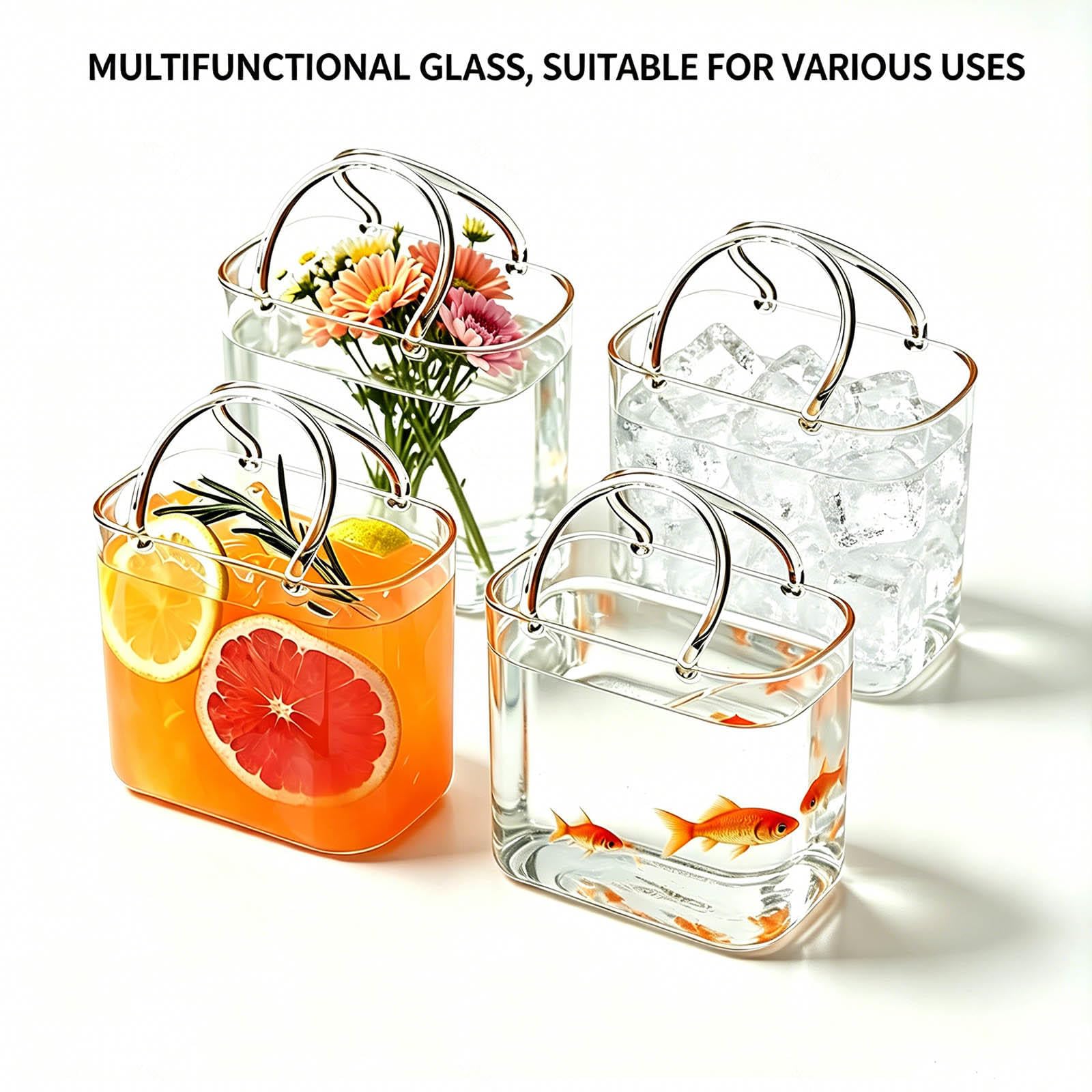 Gläser Handtasche für Getränke Handtaschenbecher mit Strohhalm Handtaschen-Glas für Getränke 2-in-1-Cocktailglas für Cocktails, Saft & Blumen,4pcs