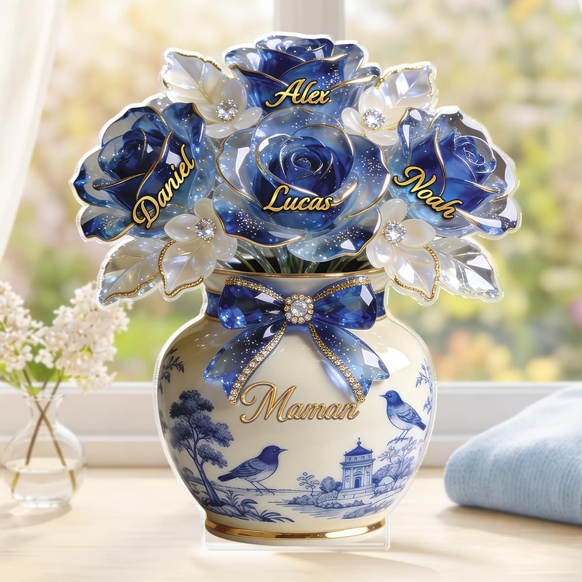 Cadeau plus bloc acrylique personnalisée maman mamie cadre fleur prénom