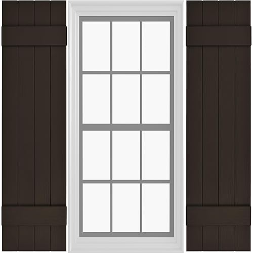 Board & Batten Vinyl Shutters (1 Pair) | 14.5"x39" (4-Board) - Stone Mason Brown | Exterior Window Shutters | Includes Mounting Hardware | Simple Installation | Made in USA