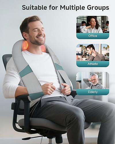 Miniatura 4 de Masajeador de cuello inalámbrico con calor, masajeador de espalda Shiatsu recargable para aliviar el dolor de tejido profundo, almohada masajeadora