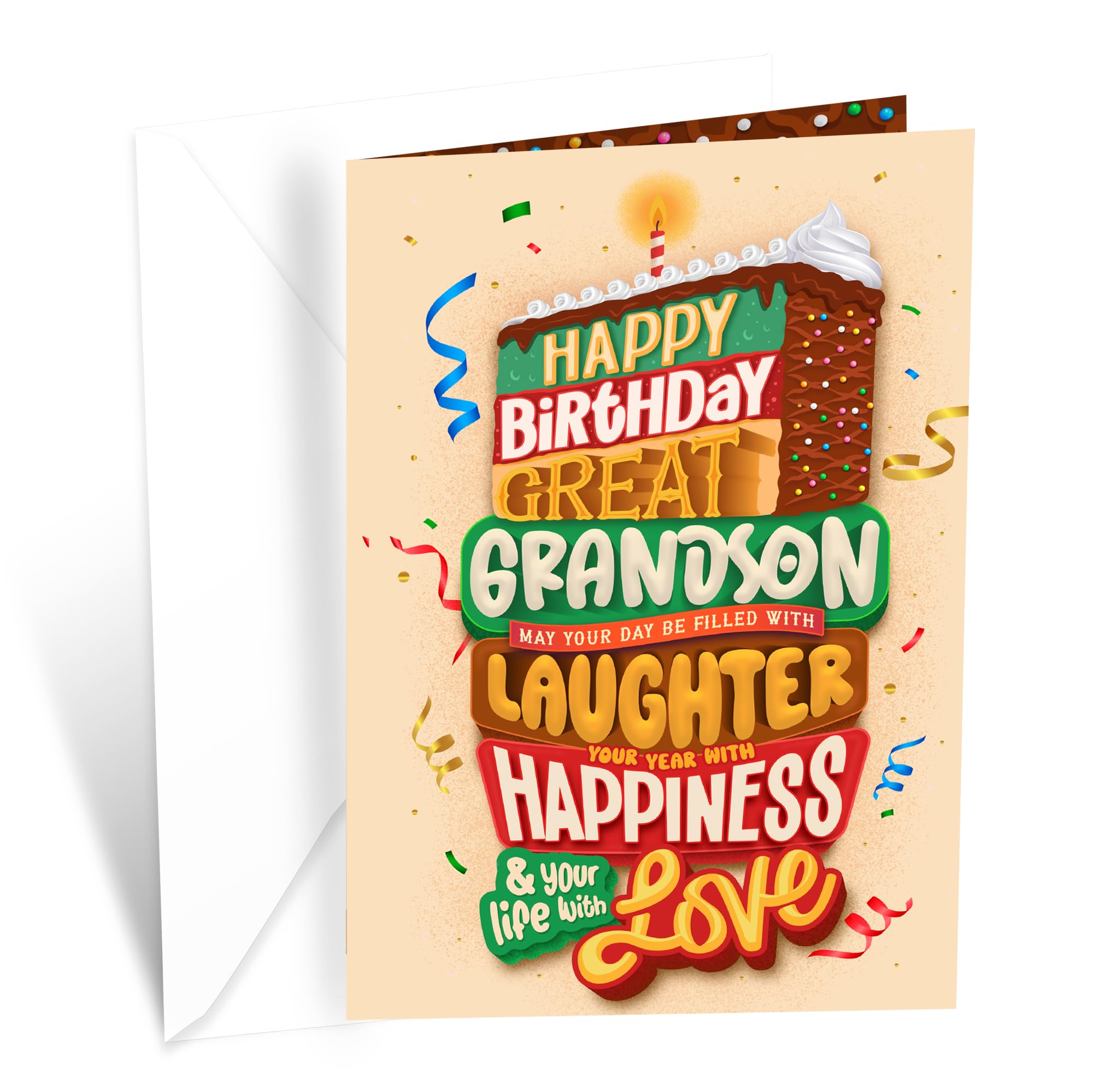 Prime Greetings Great Grandson Happy Birthday Card, Made in America, Eco-Friendly, Thick Card Stock with Premium Envelope 5in x 7.75in, Packaged in
